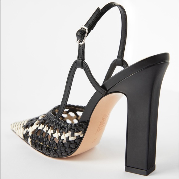 Zara Braided High Square Heel Shoes Houndstooth - Picture 7 of 8